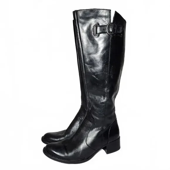 Born Crown Women's Knee-High Leather Boots Black Size 7 - Picture 2 of 16